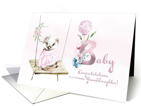 Congratulations New Granddaughter Baby Badger On Swing Card 1618574