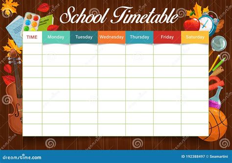 Education School Timetable Or Schedule Template Stock Vector