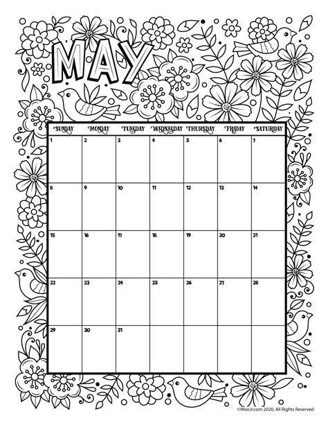 May 2022 Printable Coloring Calendar Page Woo Jr Kids Activities