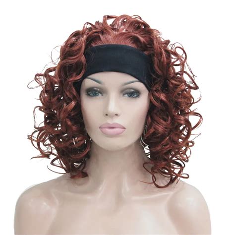 Strongbeauty Synthetic Wig Medium Length Curly Hair 3 4 Wigs Auburn Blonde Women S Headband Wigs