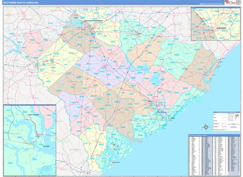 South Carolina Southern Wall Map Color Cast Style By Marketmaps Mapsales