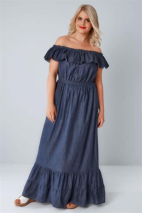This size guide is based on body measurements, not on fit. Blue Denim Chambray Frill Maxi Dress, Plus size 16 to 36