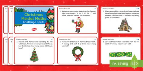 Year 2 Christmas Mental Maths Challenge Cards Teacher Made