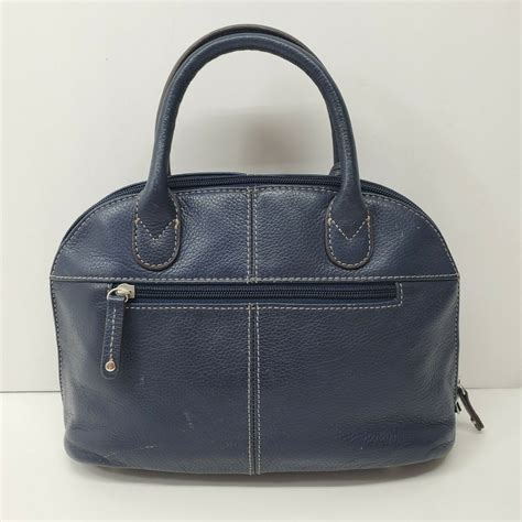 Tignanello Domed Blue Pebbled Leather Satchel Purse Handbag Womens