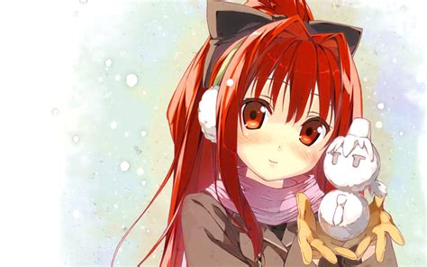 Cute Anime Girl With Snowman Wallpaper For 1920x1200