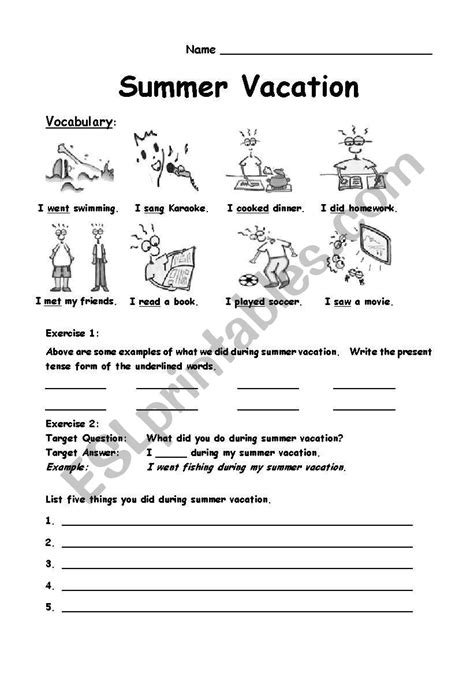 100 Summer Vacation Words Answer Summer Vacation Holiday Homework For