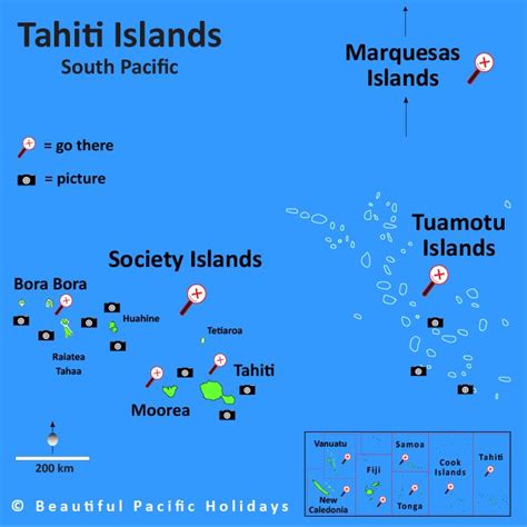 Pacific Map South Pacific French Polynesia Tahiti Islands Tahaa