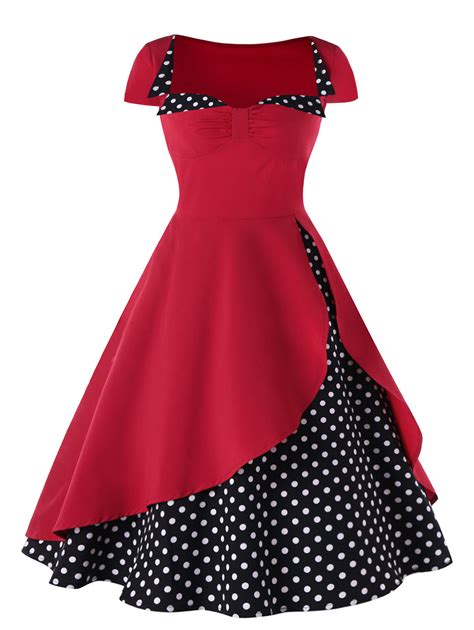 Wipalo Summer Women Vintage Dress Polka Dot High Waist Pin Up Dress