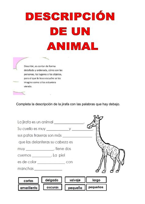 La descripción de animales - Ficha interactiva