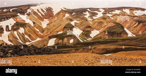 Beautiful View Of Colorful Landscape Of Landmannalaugar National Park