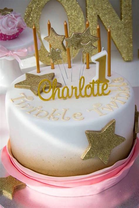 Cake From A Pink And Gold Twinkle Star Birthday Party Via Karas Party