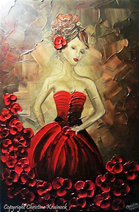 Original Art Abstract Painting Woman Red Dress Dance Figure Etsy