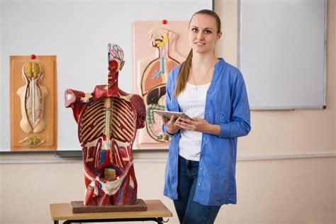 Anatomy Teacher And Her Students During A Lesson Stock Image Image