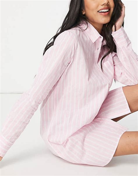 River Island Oversized Stripe Pyjama Shirt Dress In Pink Asos