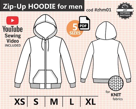 zip up hoodie pdf sewing pattern for men sizes from xs to xl etsy canada