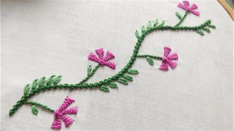 Easy Floral Border Design For Dress Sleeves Kurti Hand Embroidery Work