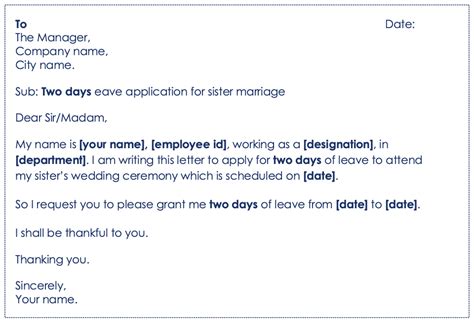 Leave Letter For Sister Marriage