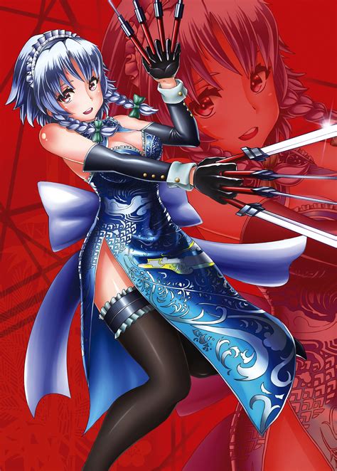 See more ideas about anime boy, anime guys, anime. cleavage, red eyes, blue hair, anime, anime girls, Touhou, Izayoi Sakuya, Chinese dress, maid ...