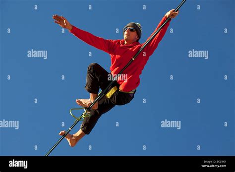 Man Highlines In Crestline Calif Stock Photo Alamy