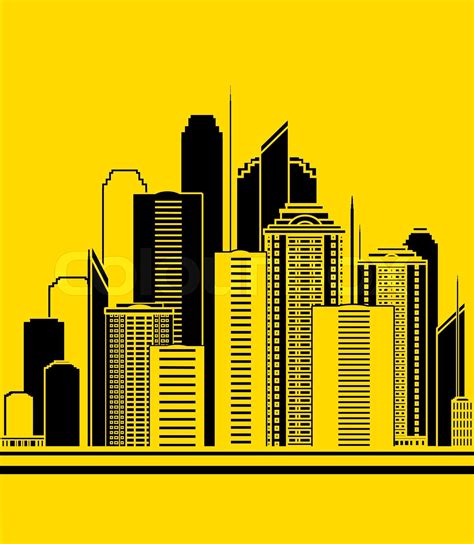 Yellow Urban Construction Background With High Skyscrapers Stock