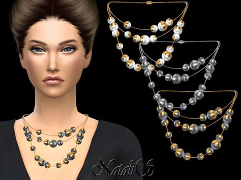 The Sims Resource Triple Half Pearl Necklace By Natalis • Sims 4 Downloads