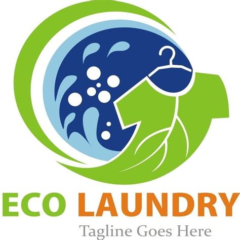 The Eco Laundry Logo Is Shown In Green And Blue Colors With Water