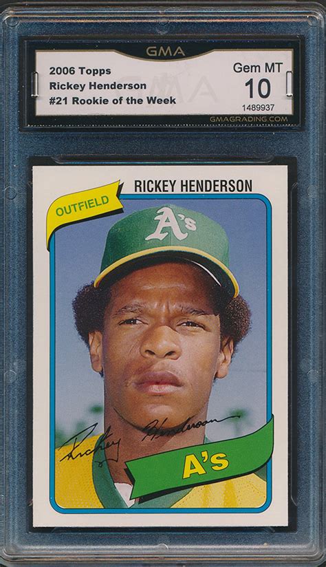 $118.00 + $5.00 shipping + $5.00 shipping + $5.00 shipping. 2006 1980 Topps Rookie of the Week Rickey Henderson Baseball Card Graded GMA 10 | eBay
