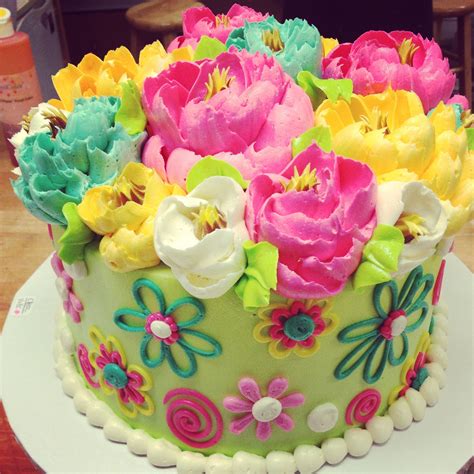 Adorable Flower Themed Buttercream Birthday Cake From The