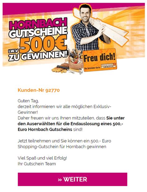 Aventura post gmbh est enregistrée à la chambre du commerce de francfort sur le main sous le numéro de siret: E-Mail Hornbach Gewinnspiel 500 € Einkaufsgutschein ...