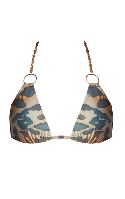 Teal Leopard Chain Halterneck Bikini Top Prettylittlething Ksa