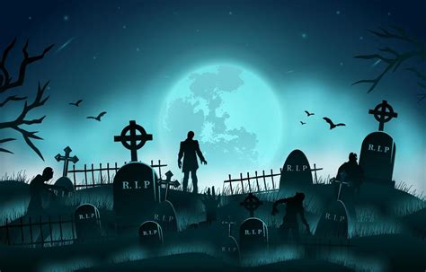 halloween background with zombies silhouette in the graveyard 3555301 vector art at vecteezy