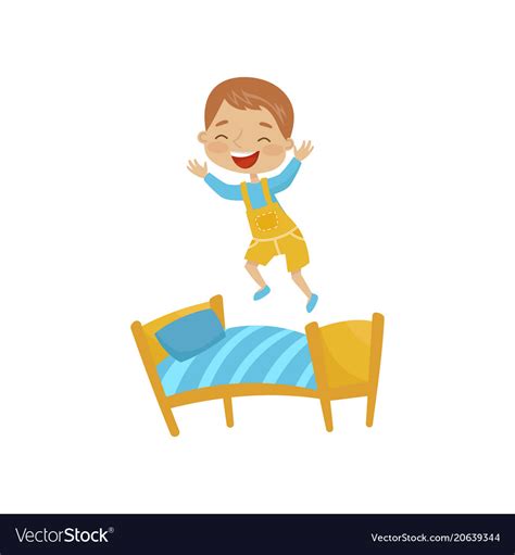 Little Boy Jumping On A Bed Hoodlum Cheerful Kid Vector Image