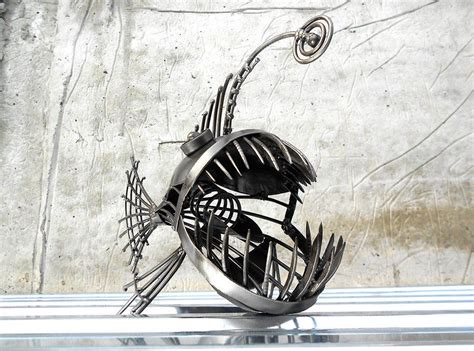 Art Metal Sculpture Angler Fish Steampunk Predatory Fish Etsy In