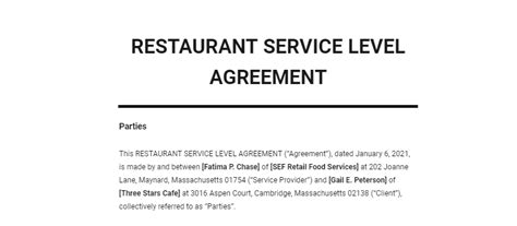 Restaurant Service Level Agreement Template | Template.net | Service level agreement, Restaurant ...