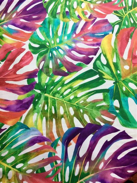 Tropical Palm Leaves Cotton Fabric Colourful Exotic Summer Etsy Uk