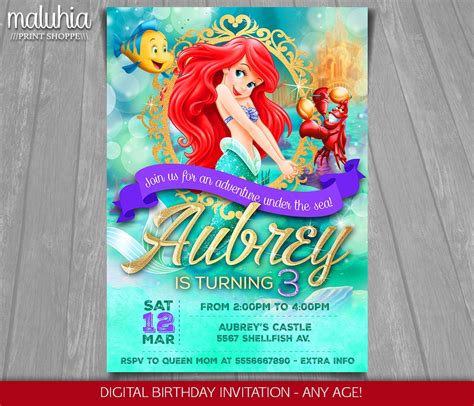 The Little Mermaid Invitation Disney Ariel Invite Little