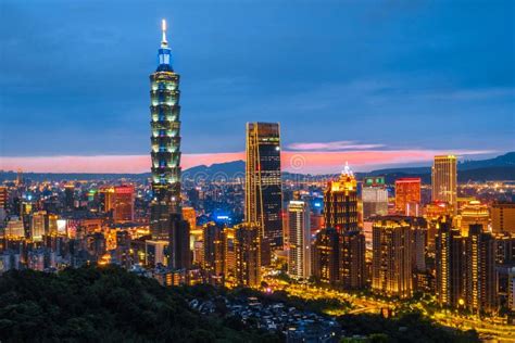 Skyline Of Taipei Night Cityscape Taipei 101 Building Of Taipei