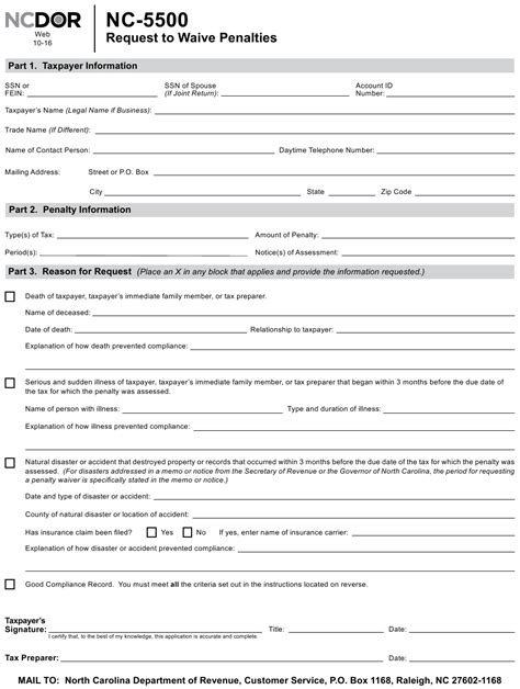 I also plan on paying the penalty upfront. Form NC-5500 Download Printable PDF or Fill Online Request ...