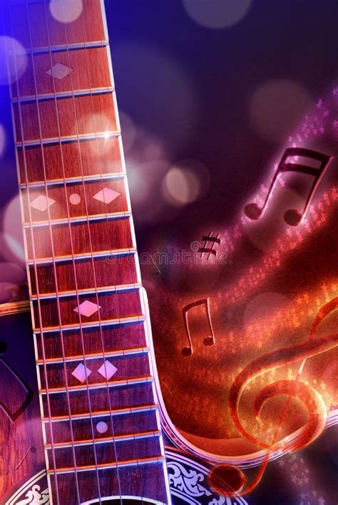 Illustration Acoustic Guitar With Black Red And Blue Background Stock