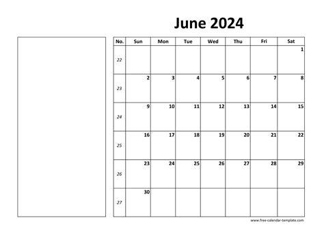 Printable June 2024 Calendar Box And Lines For Notes Free Calendar