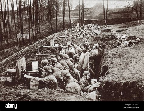 World War 1 German Machine Guns In A Trench Near Darkehmen In East
