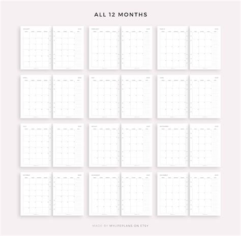 2023 Monthly Calendar On Two Pages With Notes Printable Etsy Uk