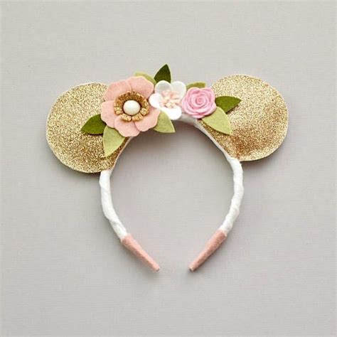 Mouse Ears Headband Gold White Blush And Pink Mouse Ears Felt