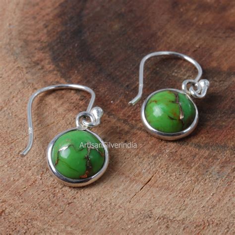 Green Copper Turquoise Earrings Silver Earring Handmade Etsy Uk