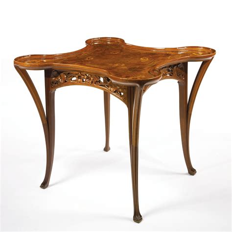 Camille Gauthier Card Table Later Spuriously Signed Gallé Mahogany