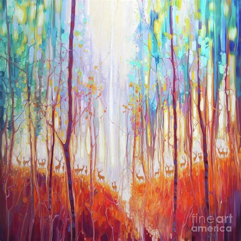 Forest Souls An Autumn Forest With Deer Painting By Gill