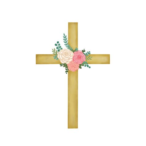 Watercolor Easter Cross With Flowers 20965470 Png