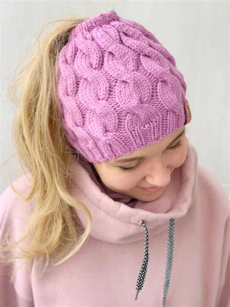 Maybe you would like to learn more about one of these? Messy bun hat, Pink knitted hat, Messy bun beanie ...