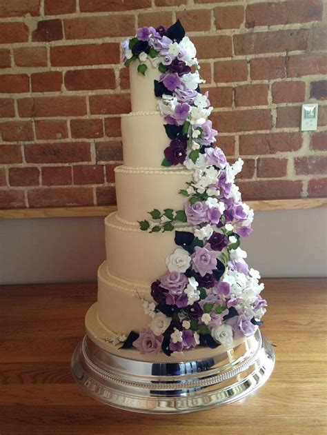 Beautiful Purple Flower Cascade Wedding Cake Decorated Cakesdecor