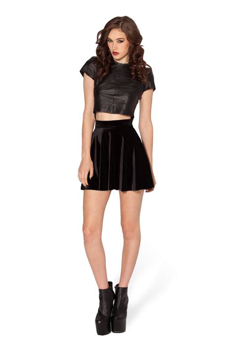 Velvet Black Skater Skirt Small Black Milk Clothing Pleated Velvet Skirt Outfit Velvet